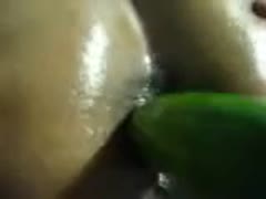 My paramour enjoys fucking my slit with a cucumber in homemade movie 